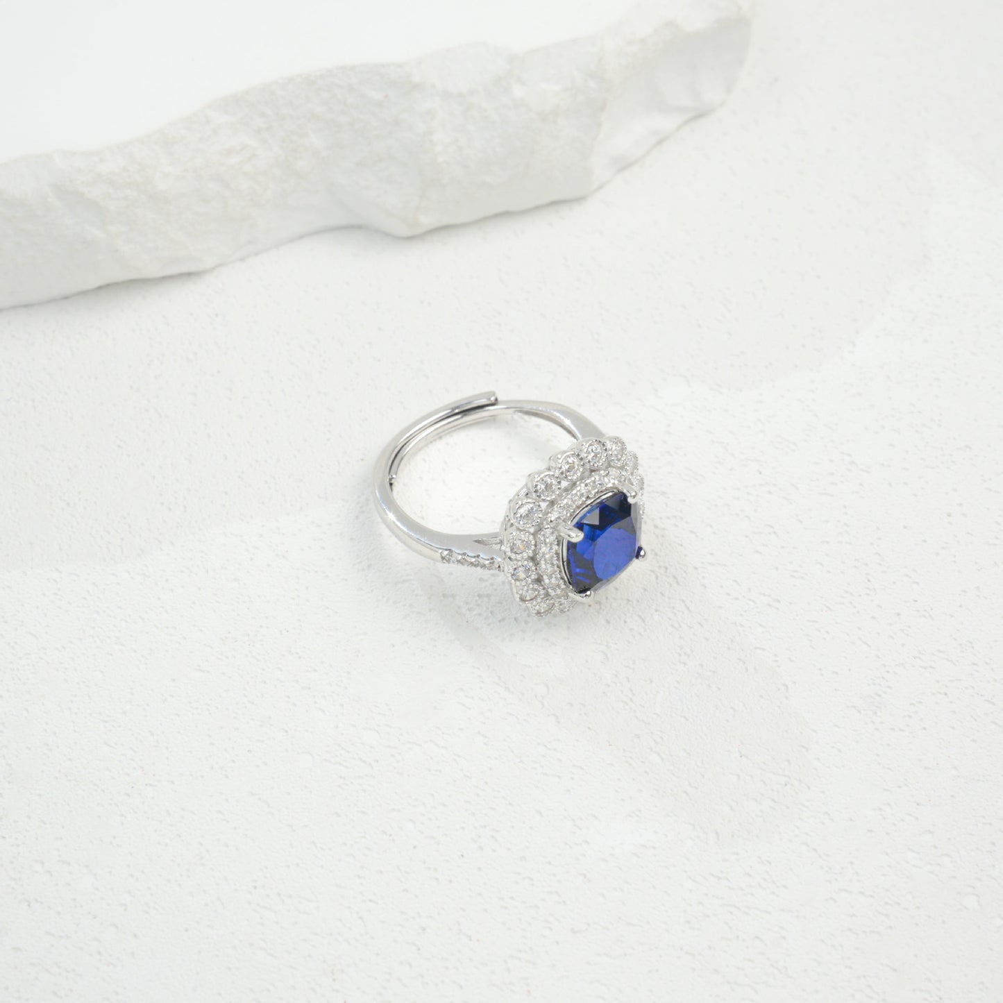 S925 Sterling Silver Lab Sapphire Cushion Halo Ring, Valentine Birthday Gift for Girlfriend - Photo 5