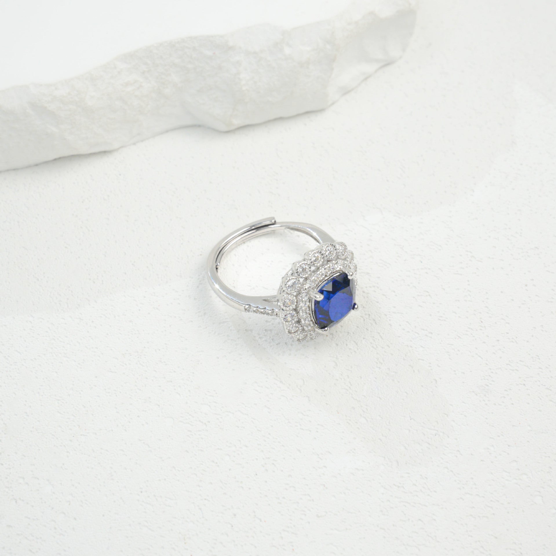 S925 Sterling Silver Lab Sapphire Cushion Halo Ring, Valentine Birthday Gift for Girlfriend - Photo 5