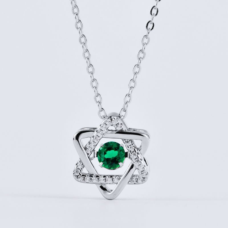 S925 Silver Interwoven Hexagram Emerald Necklace, Hollow Vintage Simple - Photo 3
