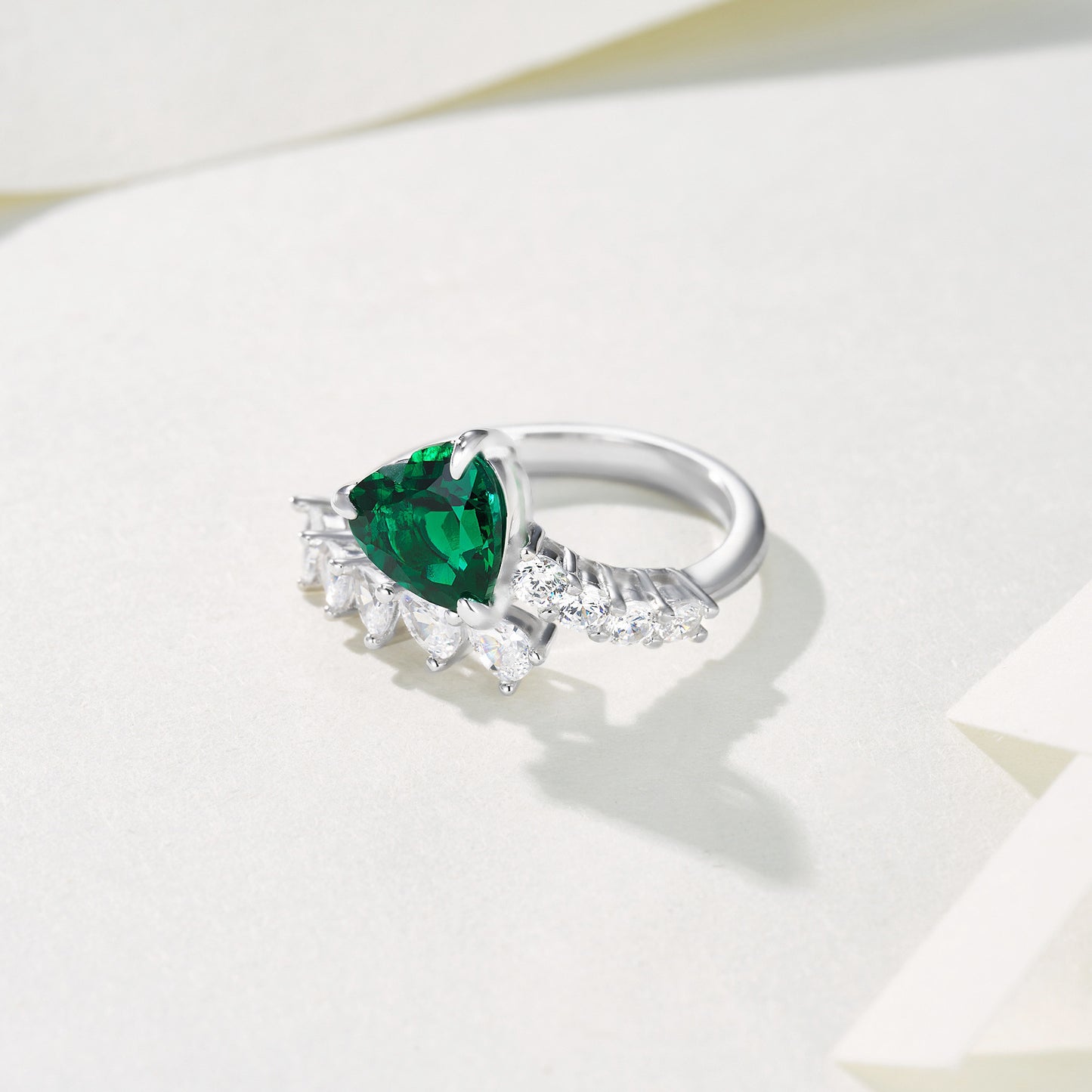 S925 Sterling Silver Lab Emerald Ring, Versatile Open Ring - Photo 4