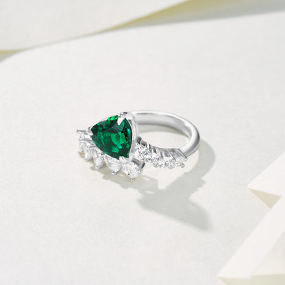 S925 Sterling Silver Lab Emerald Ring, Versatile Open Ring - Photo 4