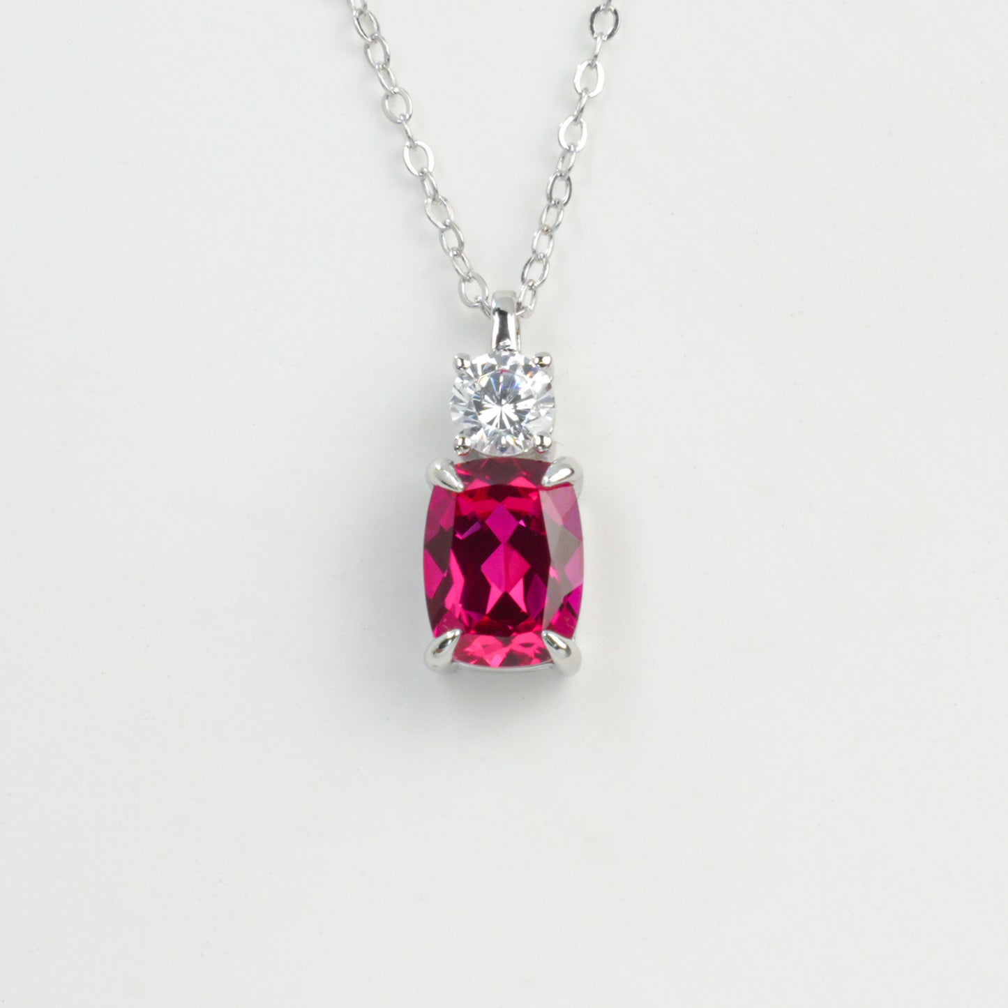 S925 Sterling Silver Lab Ruby Cushion Pave Choker Necklace, for Women - Photo 5
