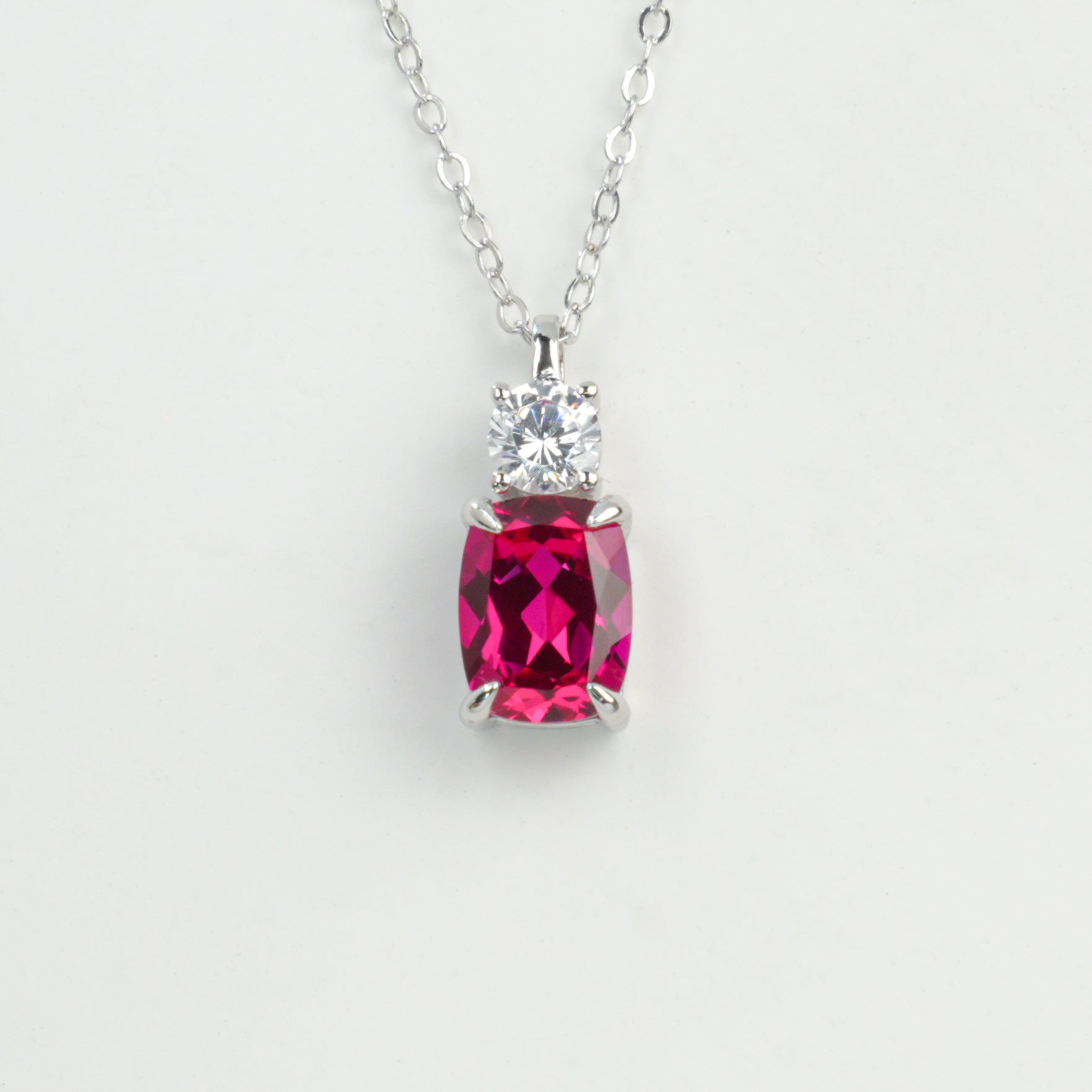 S925 Sterling Silver Lab Ruby Cushion Pave Choker Necklace, for Women - Photo 5