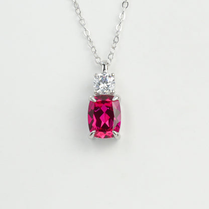 S925 Sterling Silver Lab Ruby Cushion Pave Choker Necklace, for Women - Photo 5