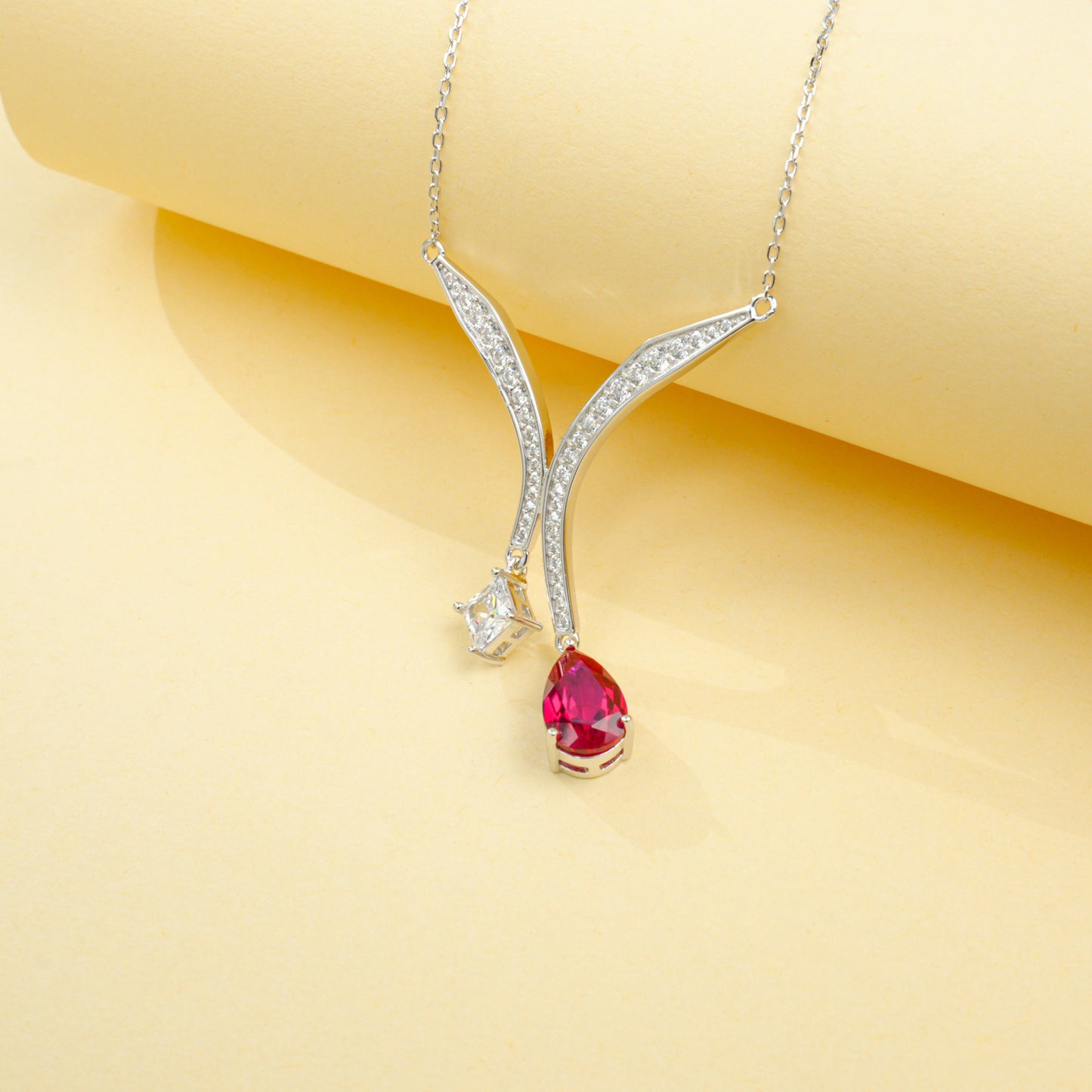 S925 Sterling Silver Lab Pigeon Blood Ruby Necklace, Luxurious for Women - Photo 2