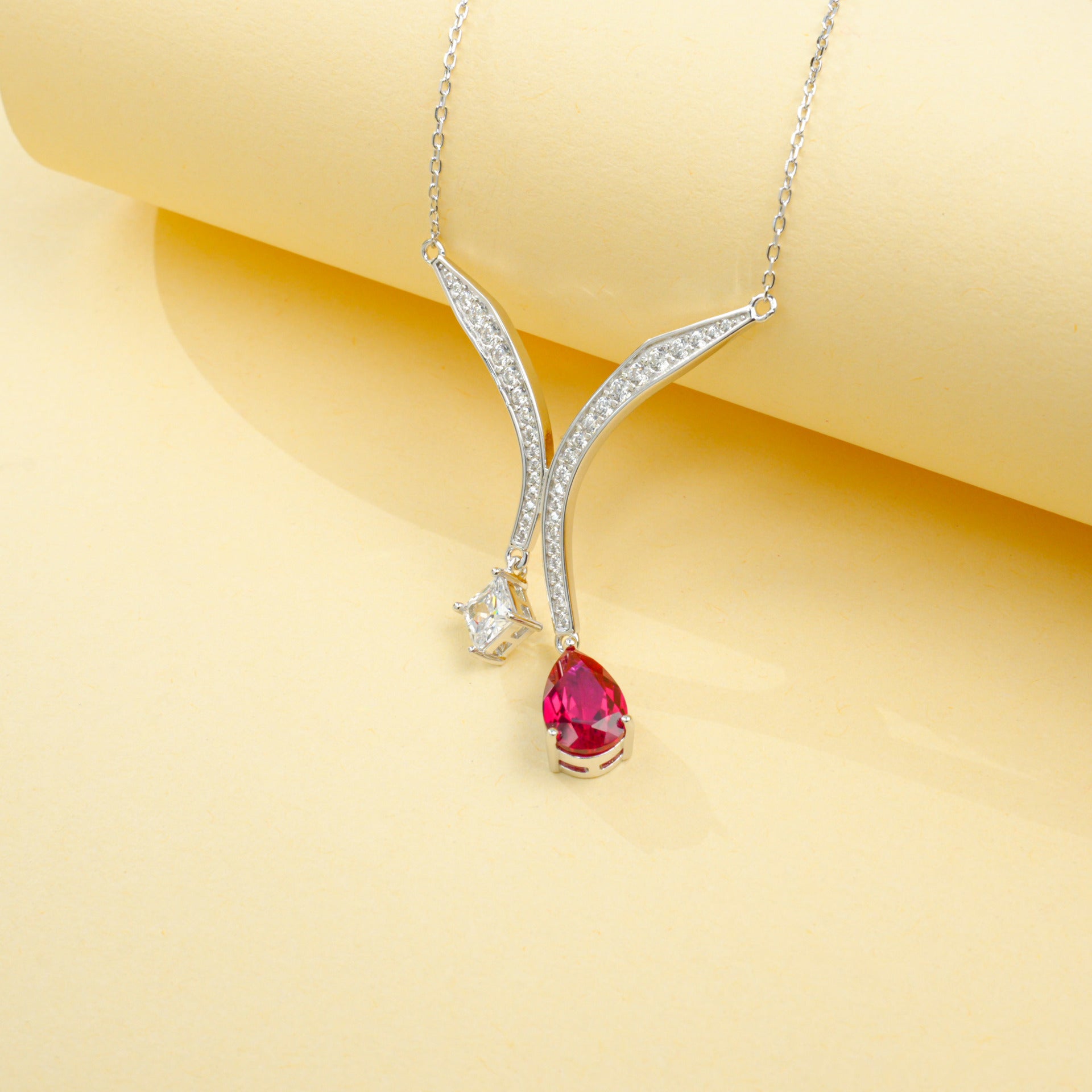S925 Sterling Silver Lab Pigeon Blood Ruby Necklace, Luxurious for Women - Photo 2