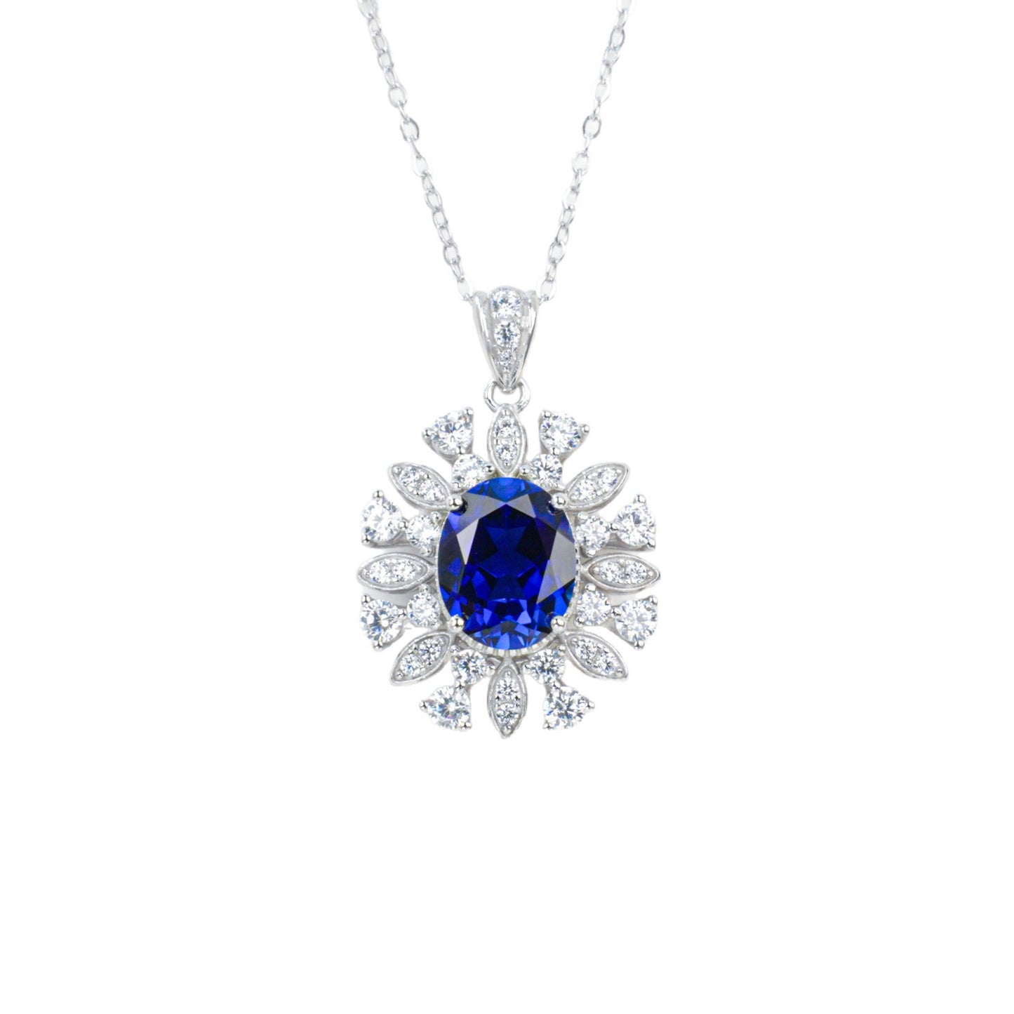 Luxurious Sapphire Halo Silver Choker, Sunflower Gemstone Pendant - Photo 5
