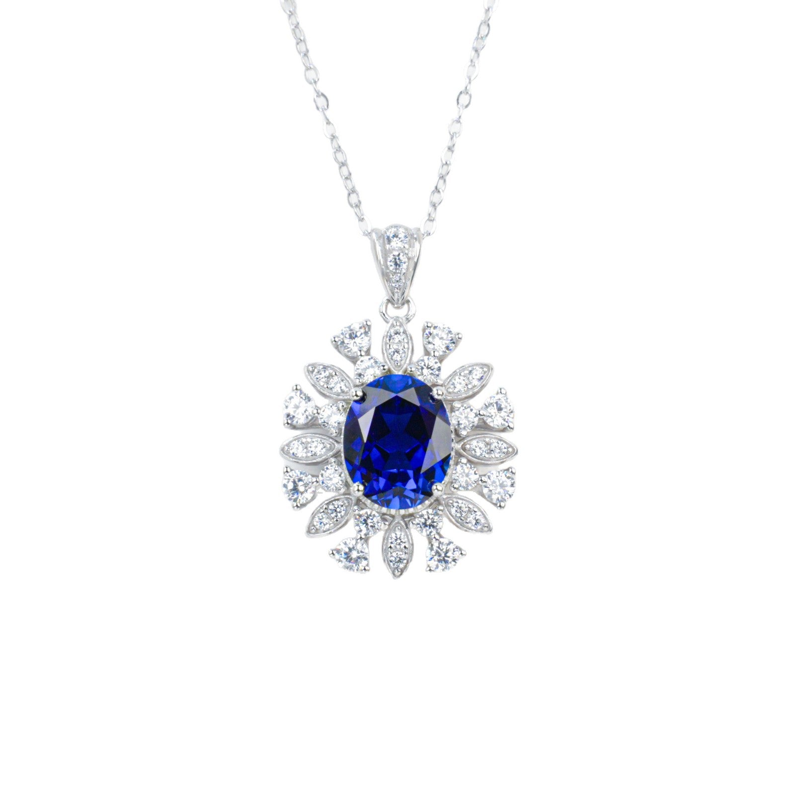 Luxurious Sapphire Halo Silver Choker, Sunflower Gemstone Pendant - Photo 5