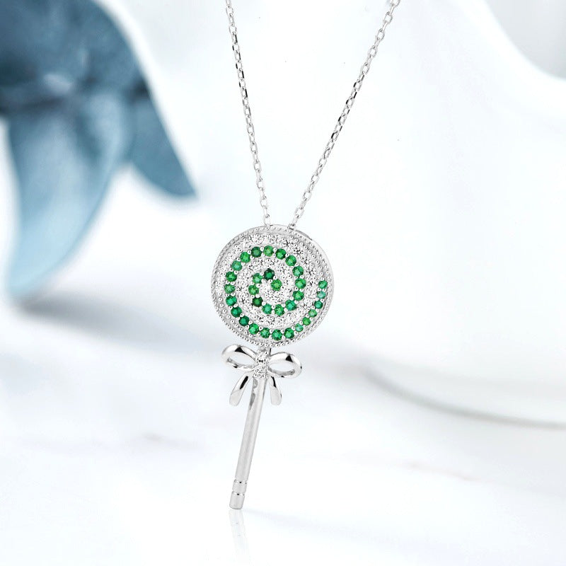 S925 Sterling Silver Lab Emerald Lollipop Pendant Choker, for Women - Photo 3