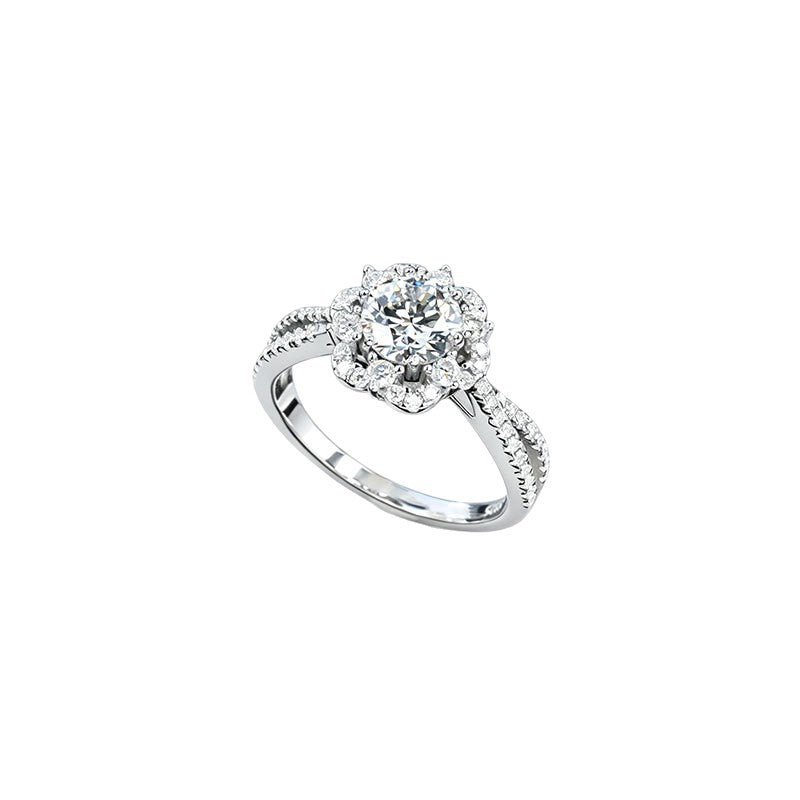 S925 Silver Flower Halo Lab Diamond Ring, Proposal Engagement Wedding - Photo 5