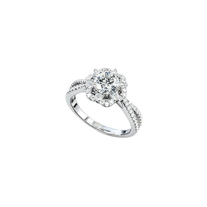 S925 Silver Flower Halo Lab Diamond Ring, Proposal Engagement Wedding - Photo 5