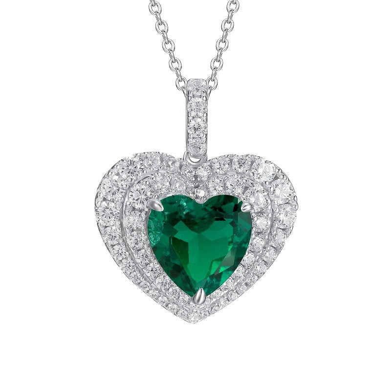 S925 Sterling Silver Lab Emerald Pendant Heart Simple Elegant Versatile Premium for Women - Photo 5