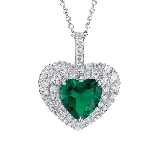 S925 Sterling Silver Lab Emerald Pendant Heart Simple Elegant Versatile Premium for Women - Photo 5
