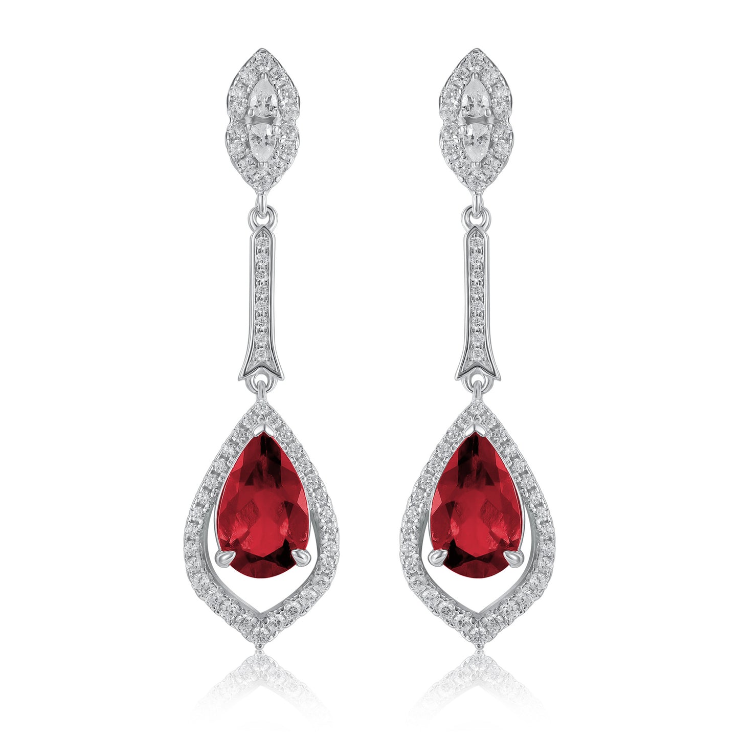 S925 Silver Teardrop Hollow Ruby Long Drop Earrings, Vintage Evening Premium - Photo 4