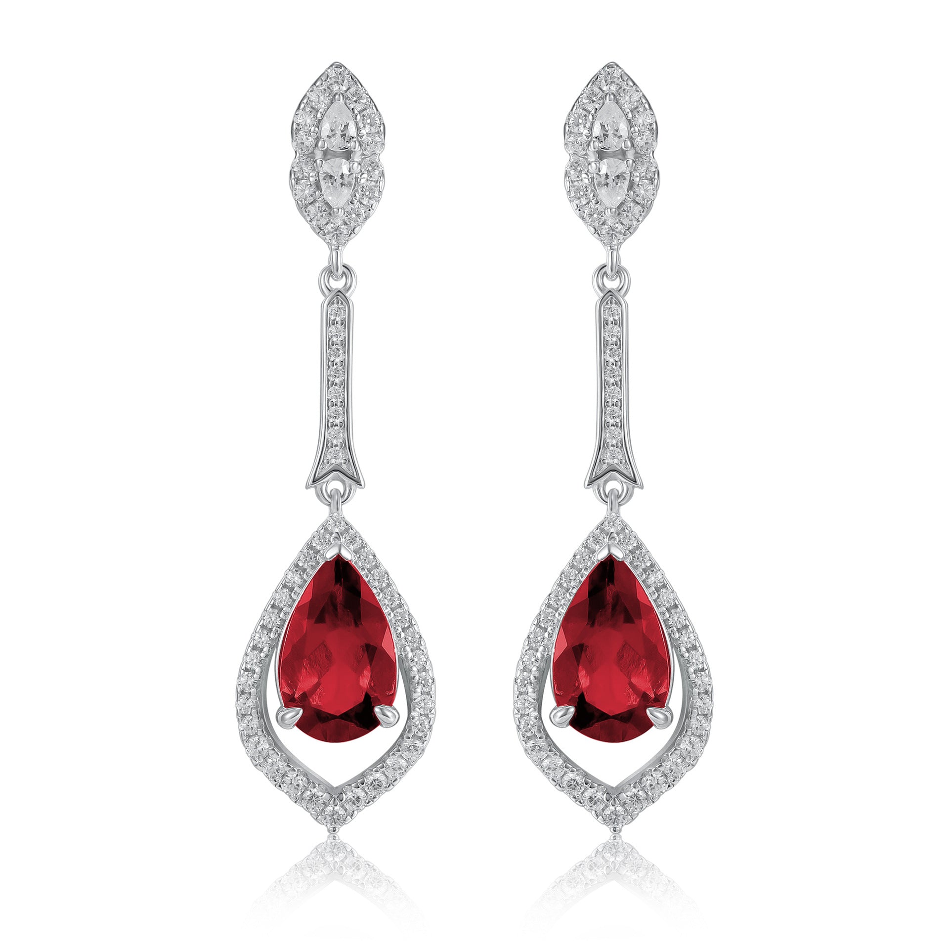 S925 Silver Teardrop Hollow Ruby Long Drop Earrings, Vintage Evening Premium - Photo 4