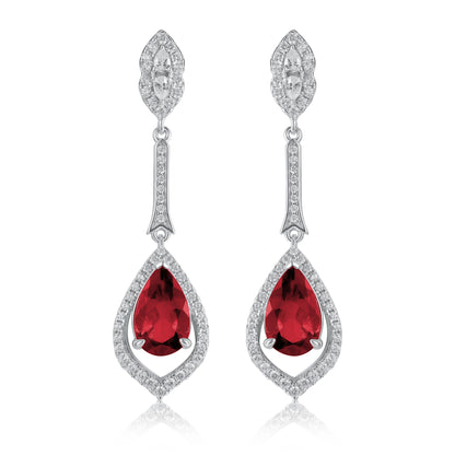 S925 Silver Teardrop Hollow Ruby Long Drop Earrings, Vintage Evening Premium - Photo 4