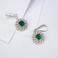 S925 Sterling Silver Lab Emerald Square Sunflower Halo Long Earrings, for Women - Photo 3