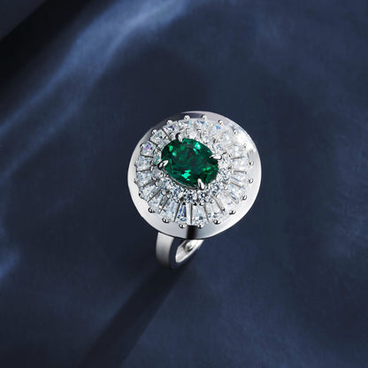 Lab Emerald 925 Silver Ring, Round Luxurious Premium - Photo 6