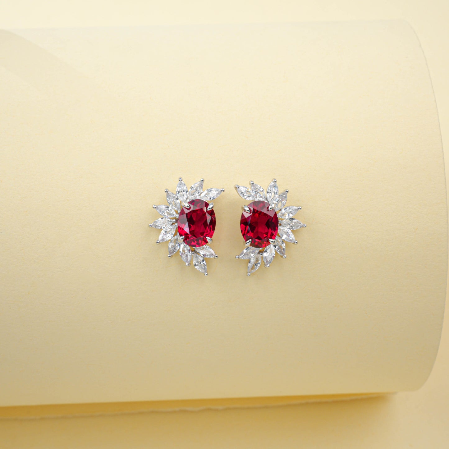 925 Sterling Silver Lab Pigeon Blood Ruby Sunflower Stud Earrings, French Vintage Birthday for Women - Photo 5