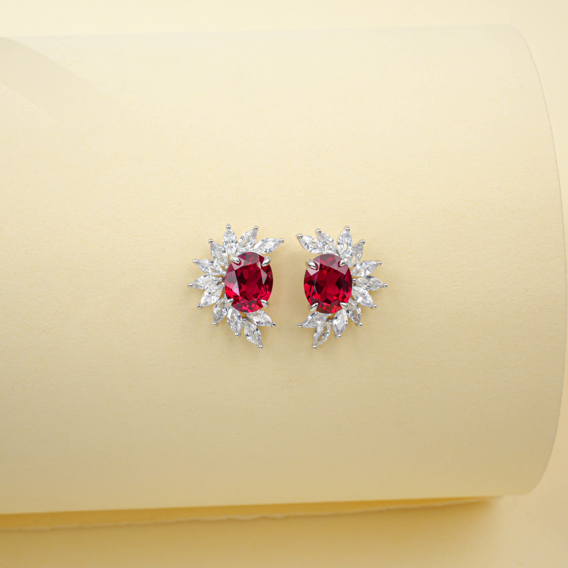 925 Sterling Silver Lab Pigeon Blood Ruby Sunflower Stud Earrings, French Vintage Birthday for Women - Photo 5