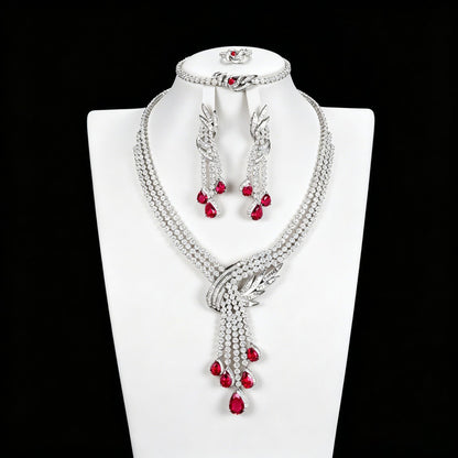 S925 Sterling Silver Lab Ruby Jewellery Set, Premium Wedding Accessory - Photo 4
