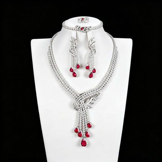 S925 Sterling Silver Lab Ruby Jewellery Set, Premium Wedding Accessory - Photo 4