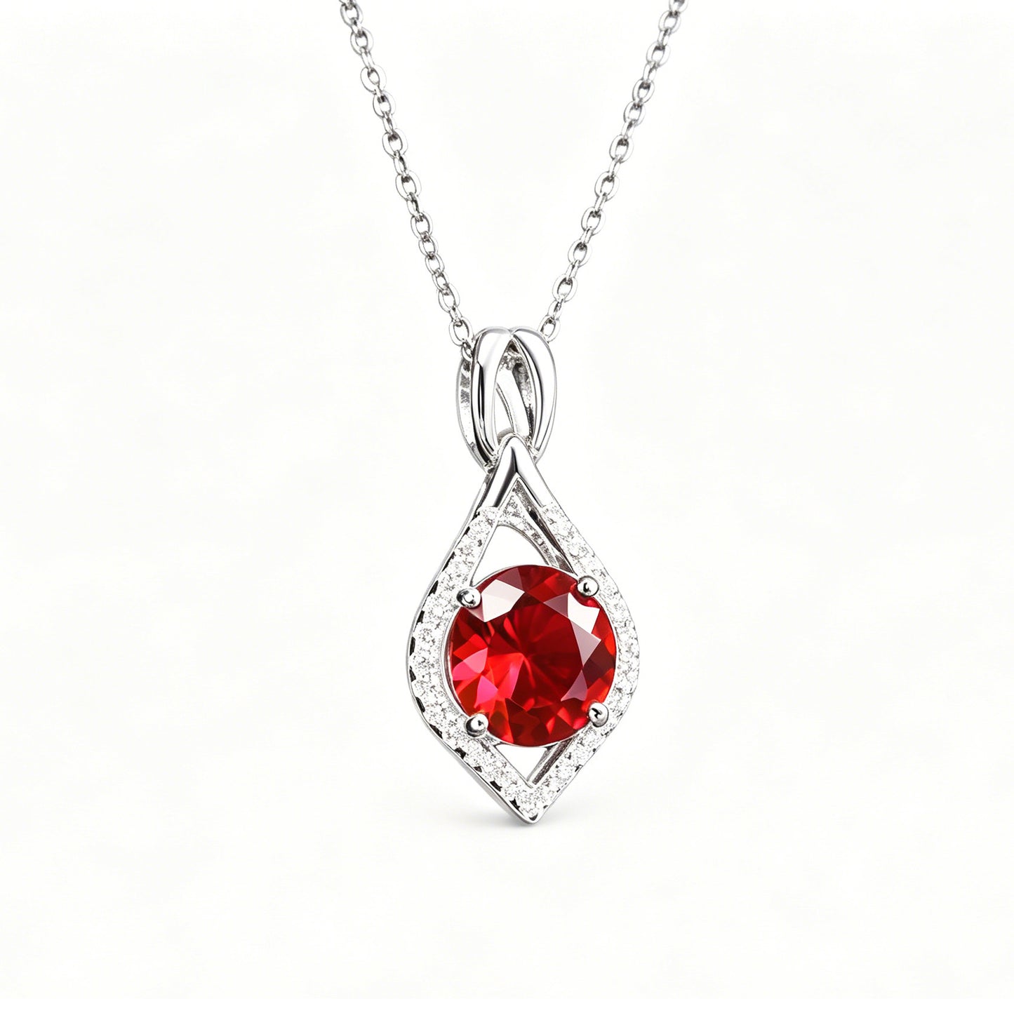 925 Sterling Silver Lab Ruby Pendant Necklace, Designer Versatile - Photo 5