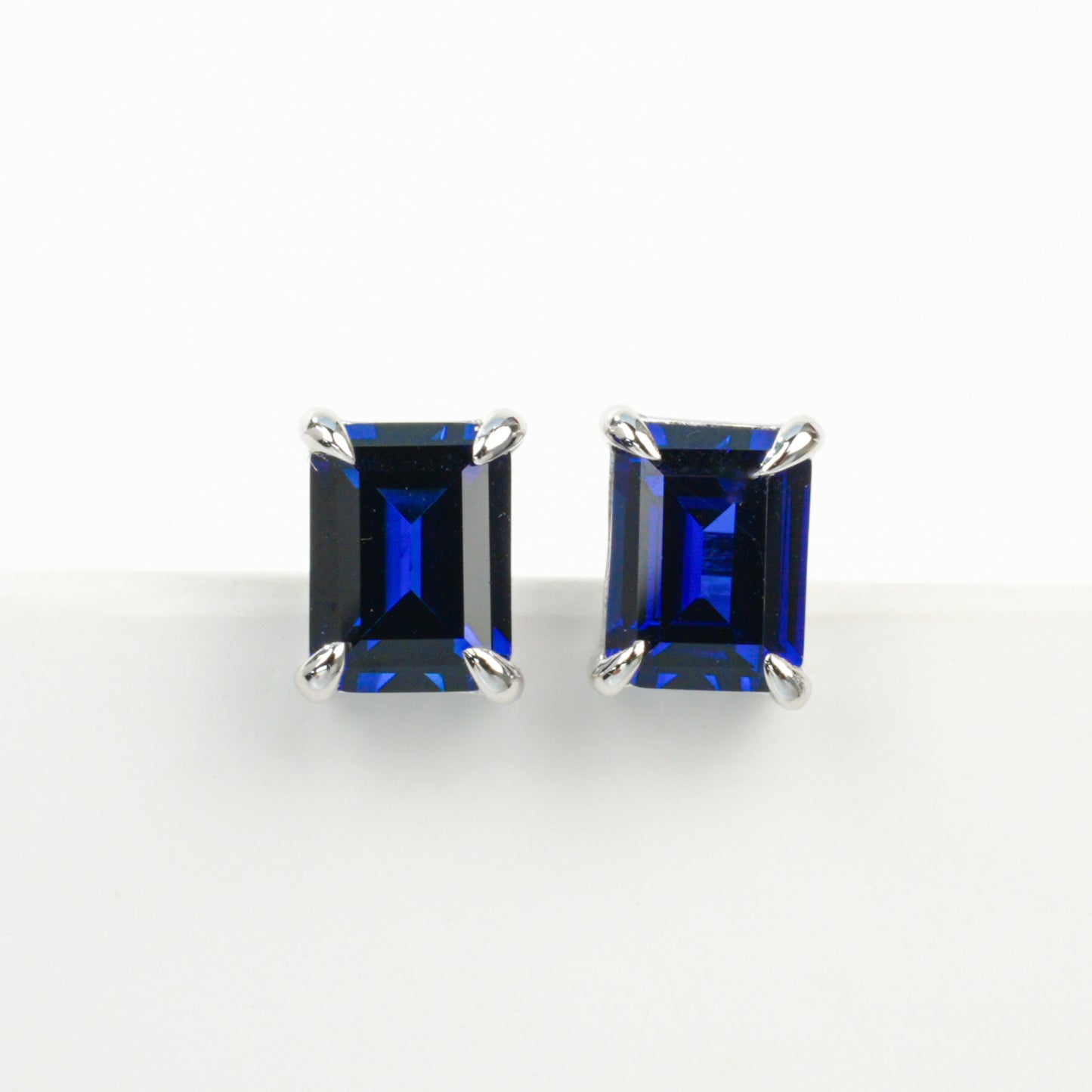 S925 Sterling Silver Lab Sapphire Square Earrings, Minimalist Bestie Birthday - Photo 5