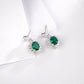 S925 Sterling Silver Oval Lab Emerald Sunflower Pave Halo Earrings, Anniversary Vintage Versatile - Photo 3
