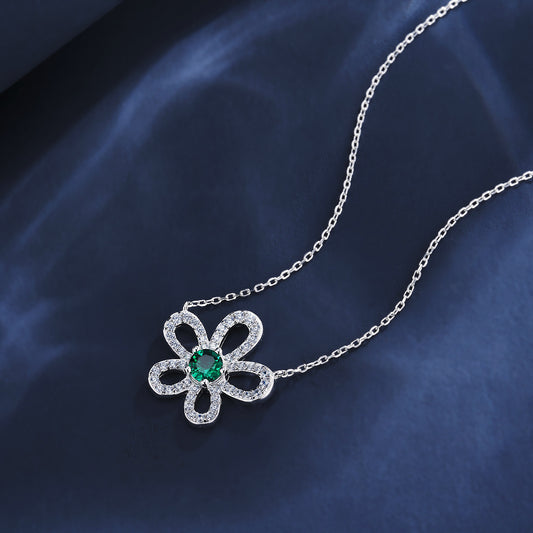 S925 Silver Necklace Emerald Pendant Diamond Chain, Sparkling Holiday Gift - Photo 4