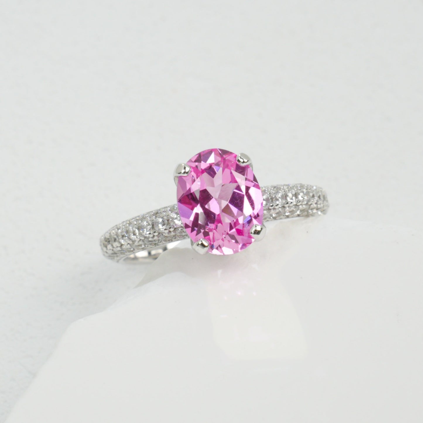 S925 Sterling Silver Lab Padparadscha Four-Prong Pave-Arm Ring, for Women - Photo 2