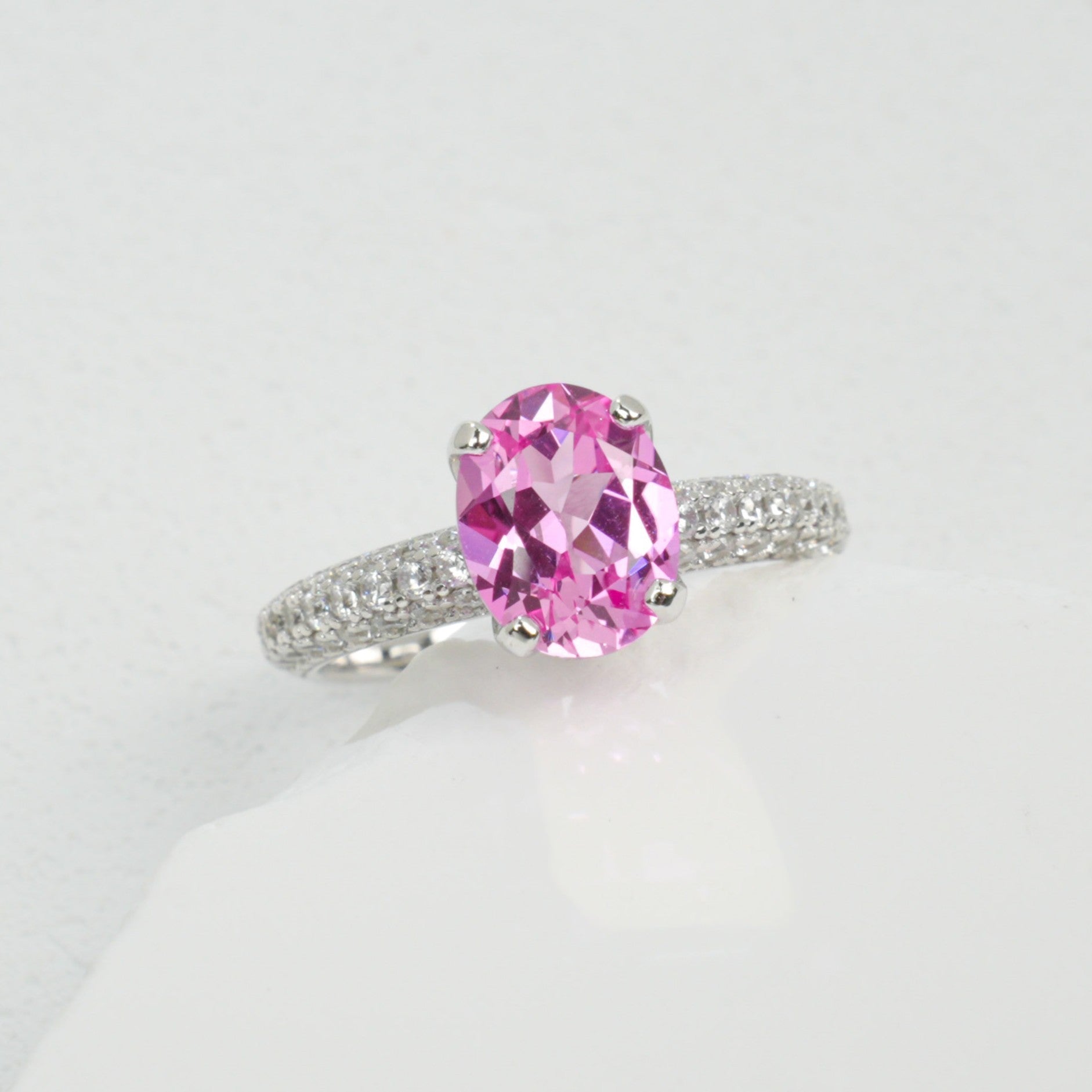 S925 Sterling Silver Lab Padparadscha Four-Prong Pave-Arm Ring, for Women - Photo 2