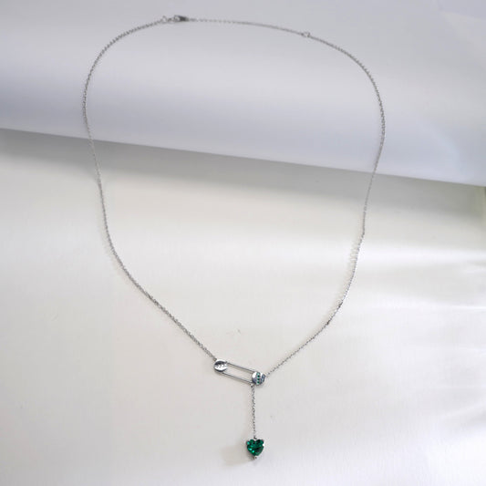S925 Sterling Silver Lab Emerald Paperclip Pendant Choker Necklace, Minimalist Gift - Photo 2