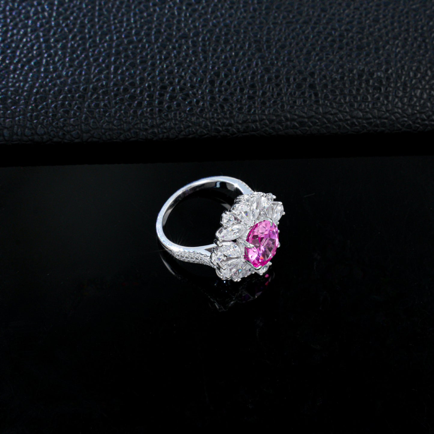 S925 Silver Lab Diamond Ring Pink Sapphire - Photo 4