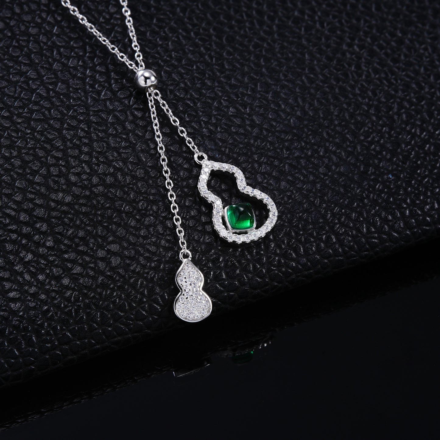 S925 Silver Lab Emerald Gourd Necklace, Creative Hollow Unique - Photo 2