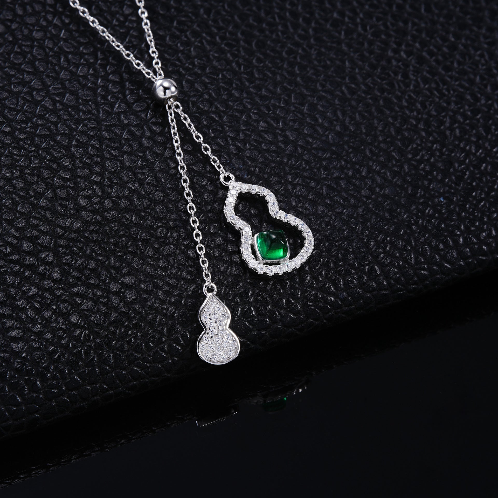 S925 Silver Lab Emerald Gourd Necklace, Creative Hollow Unique - Photo 2