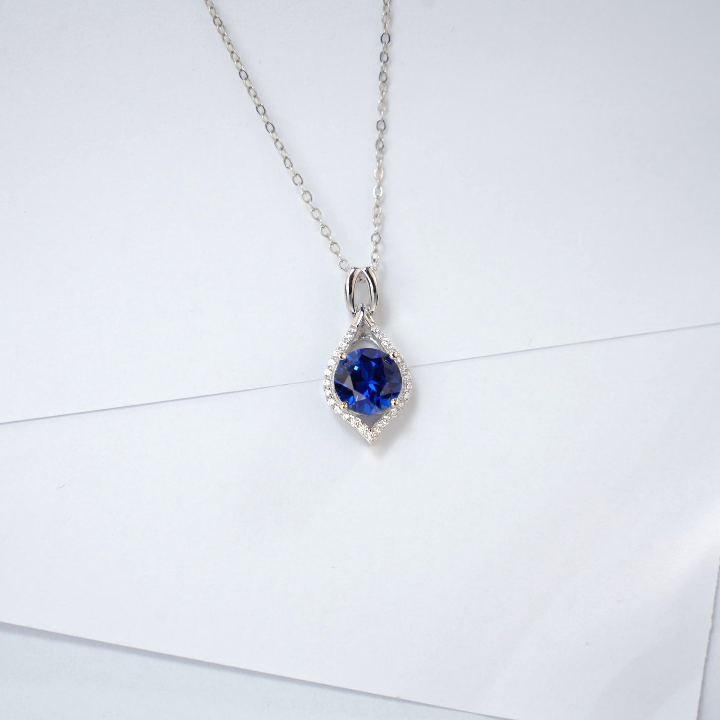 S925 Sterling Silver Lab Sapphire Teardrop Choker - Photo 3