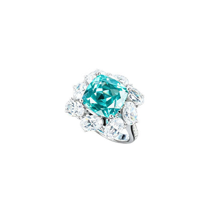 S925 Silver Square Lab Paraiba Tsavorite Pear Diamond Halo Ring, Evening - Photo 5