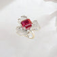 925 Sterling Silver Lab Ruby Square Three-Petal Ring, Premium Designer - Photo 1