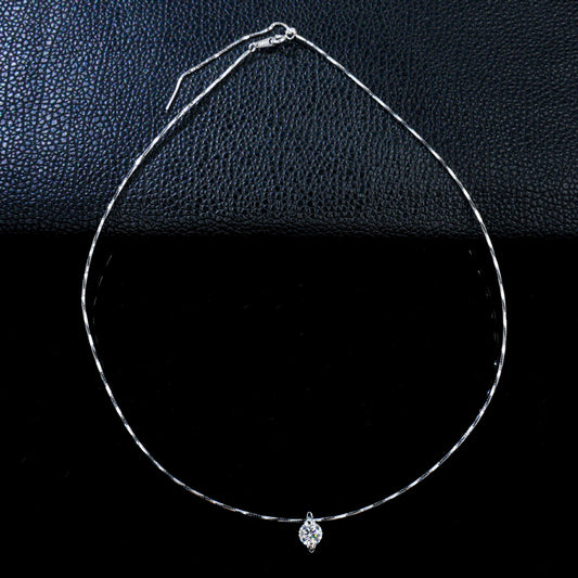 S925 Sterling Silver Solitaire Diamond Choker Necklace for Women, Minimalist - Photo 2