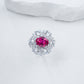 S925 Silver Oval Lab Pink Sapphire Sunflower Ring, Evening Anniversary Gift - Photo 4