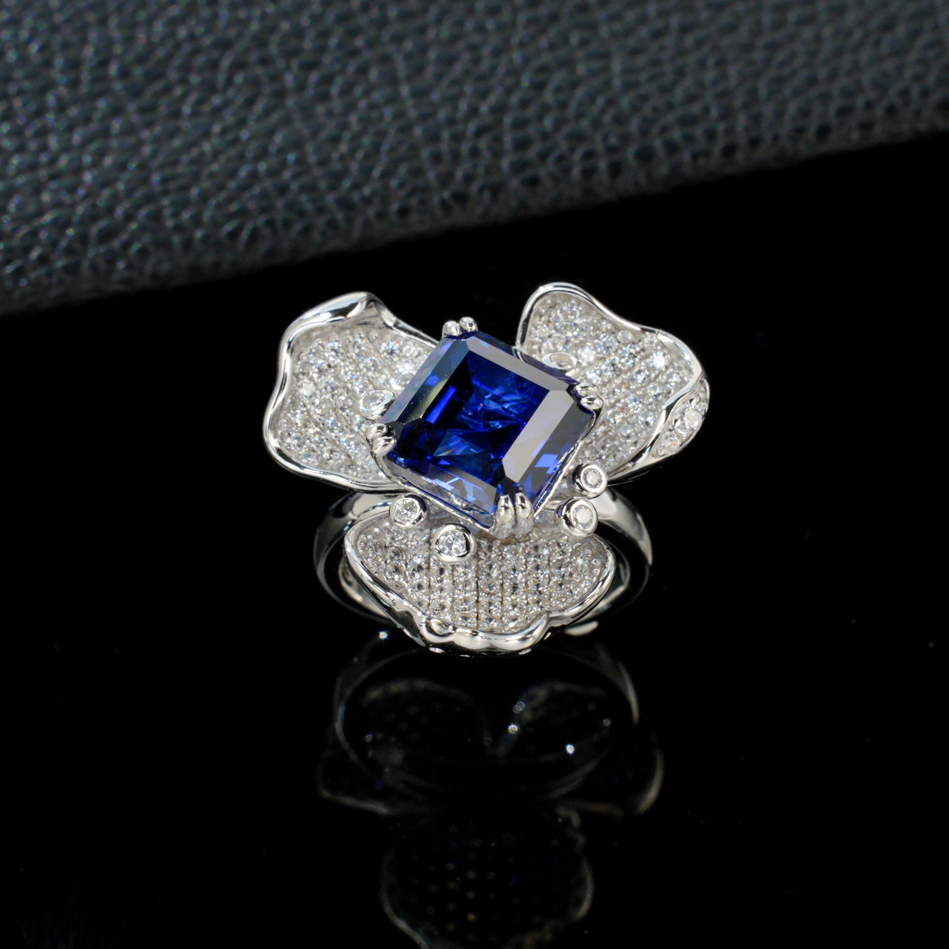 S925 Sterling Silver Lab Sapphire Geometric Ring, Premium Vintage for Women - Photo 6