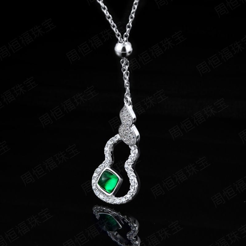 S925 Silver Lab Emerald Gourd Necklace, Creative Hollow Unique - Photo 3