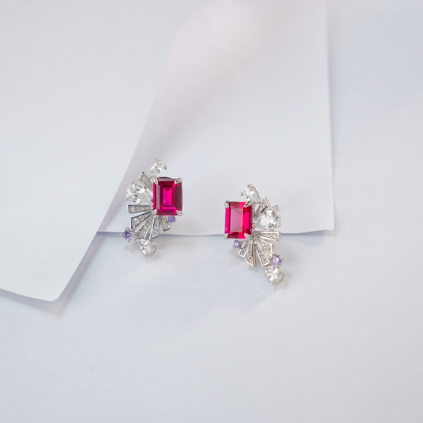 S925 Lab Ruby Fan Earrings, Vintage Earrings - Photo 4