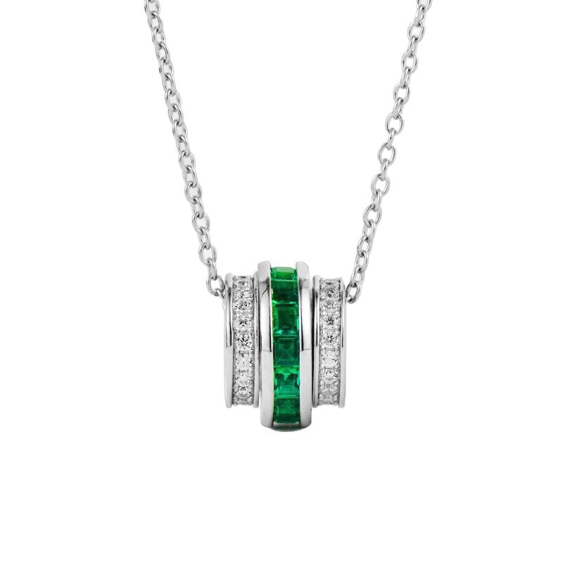 S925 Silver Lab Emerald Cylinder Tube Pendant Necklace, Gemstone Versatile - Photo 5