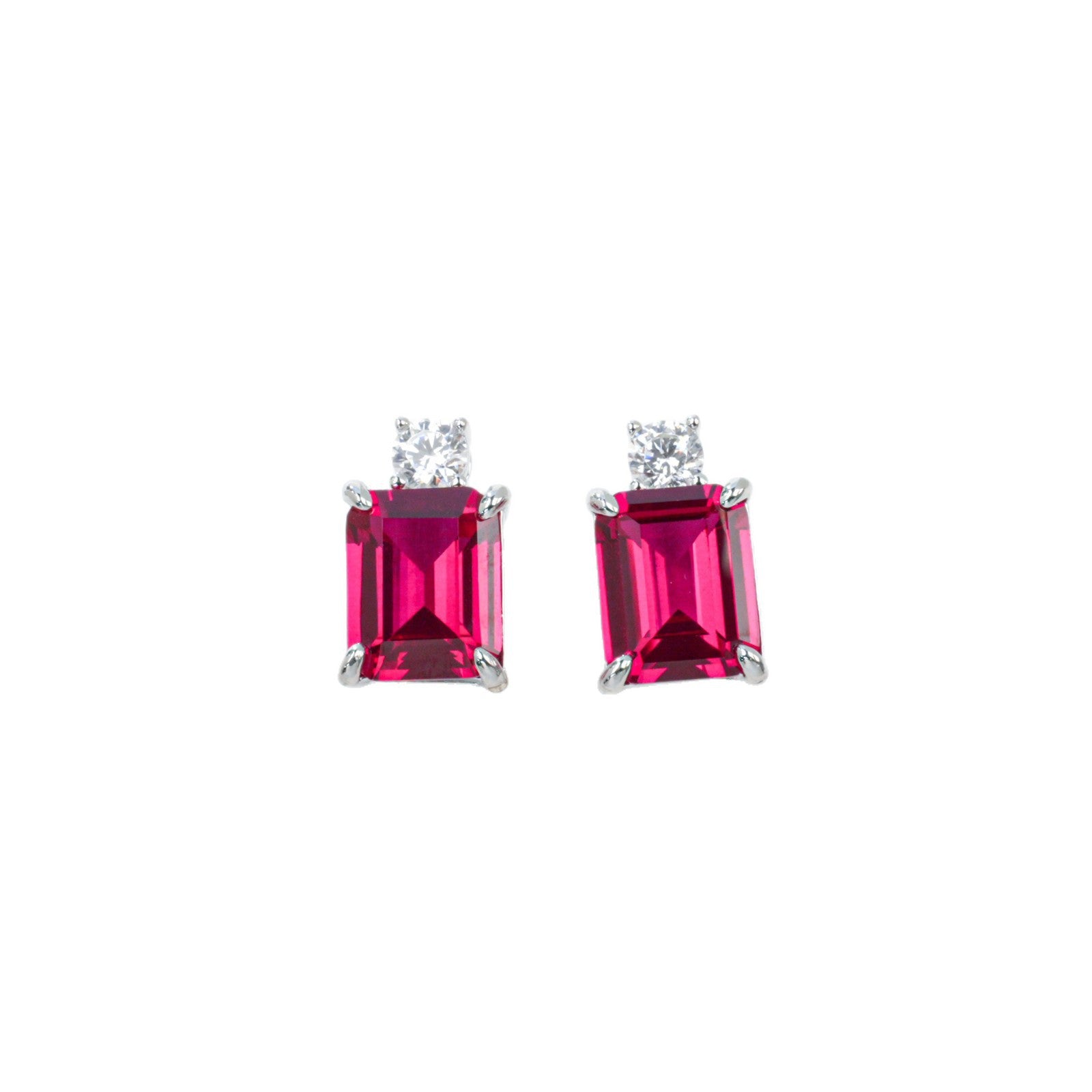 S925 Sterling Silver Lab Ruby Stud Earrings Rectangle Emerald-Cut, Simple Gemstone Earrings - Photo 5