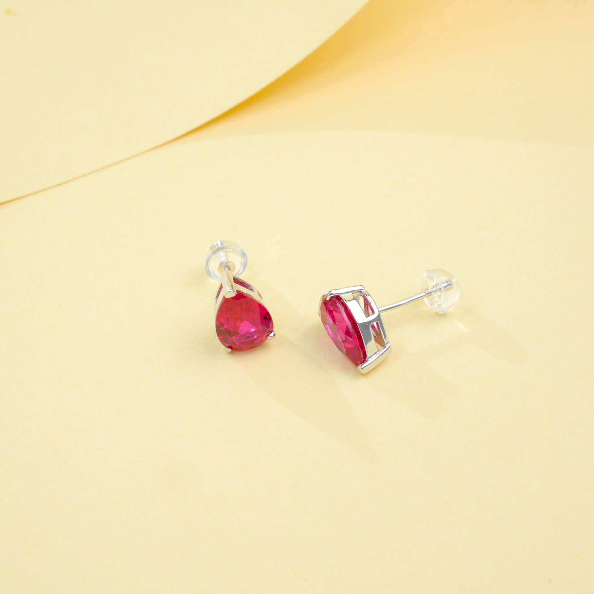 925 Sterling Silver Lab Pigeon Blood Ruby Teardrop Earrings - Photo 3