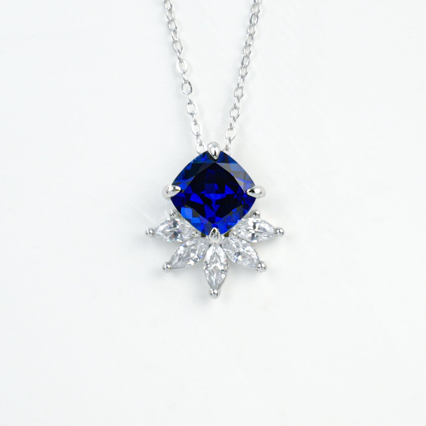 S925 Sterling Silver Royal Blue Sapphire Flower Necklace, Premium Ladies Versatile - Photo 5