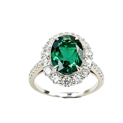 S925 Sterling Silver Lab Emerald Oval Ring, Elegant Versatile for Women - Photo 1