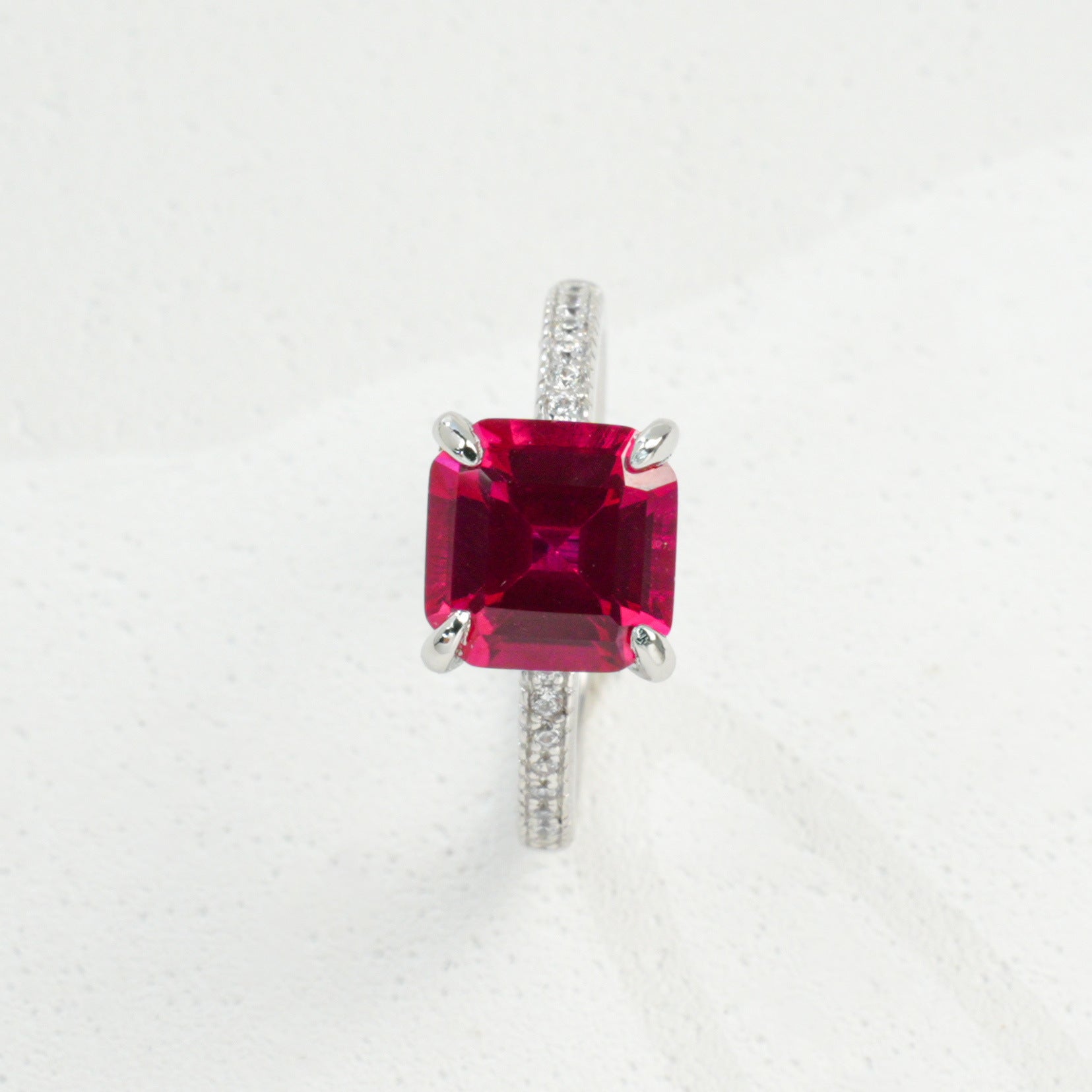 S925 Sterling Silver Lab Ruby Princess-Cut Ring, Birthday Gift for Bestie - Photo 5